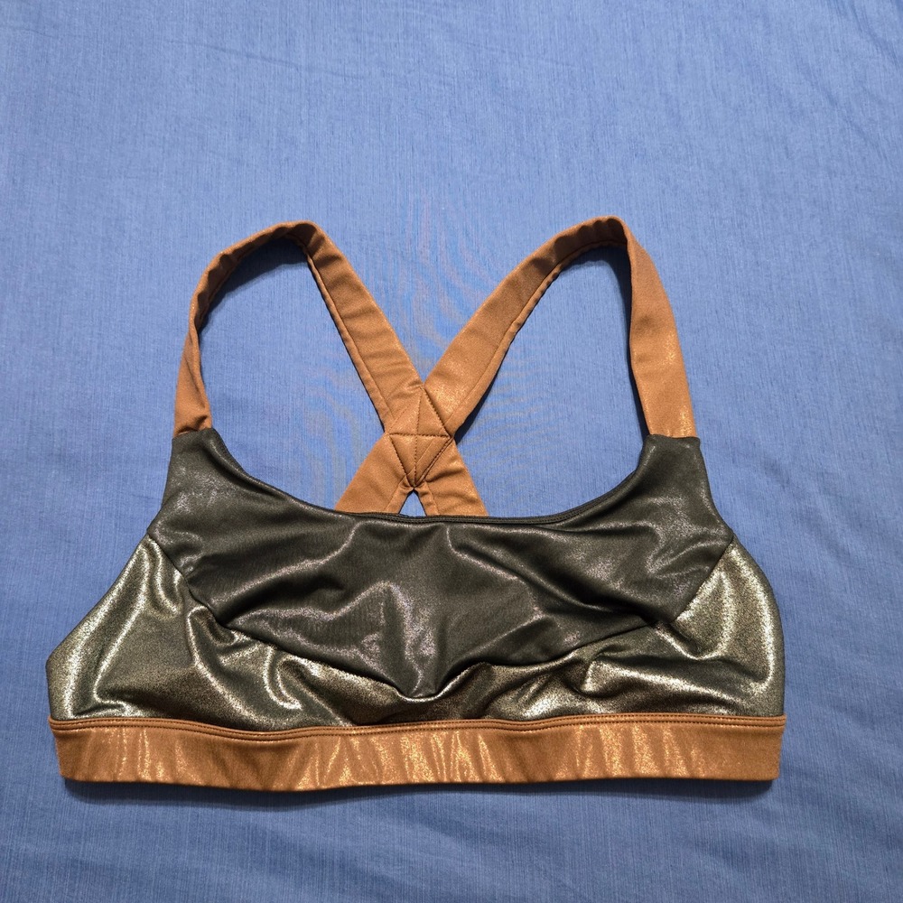 JoyLab Sports Bra Womens XXL Black Bronze Excellent Metallic Crossback Strappy